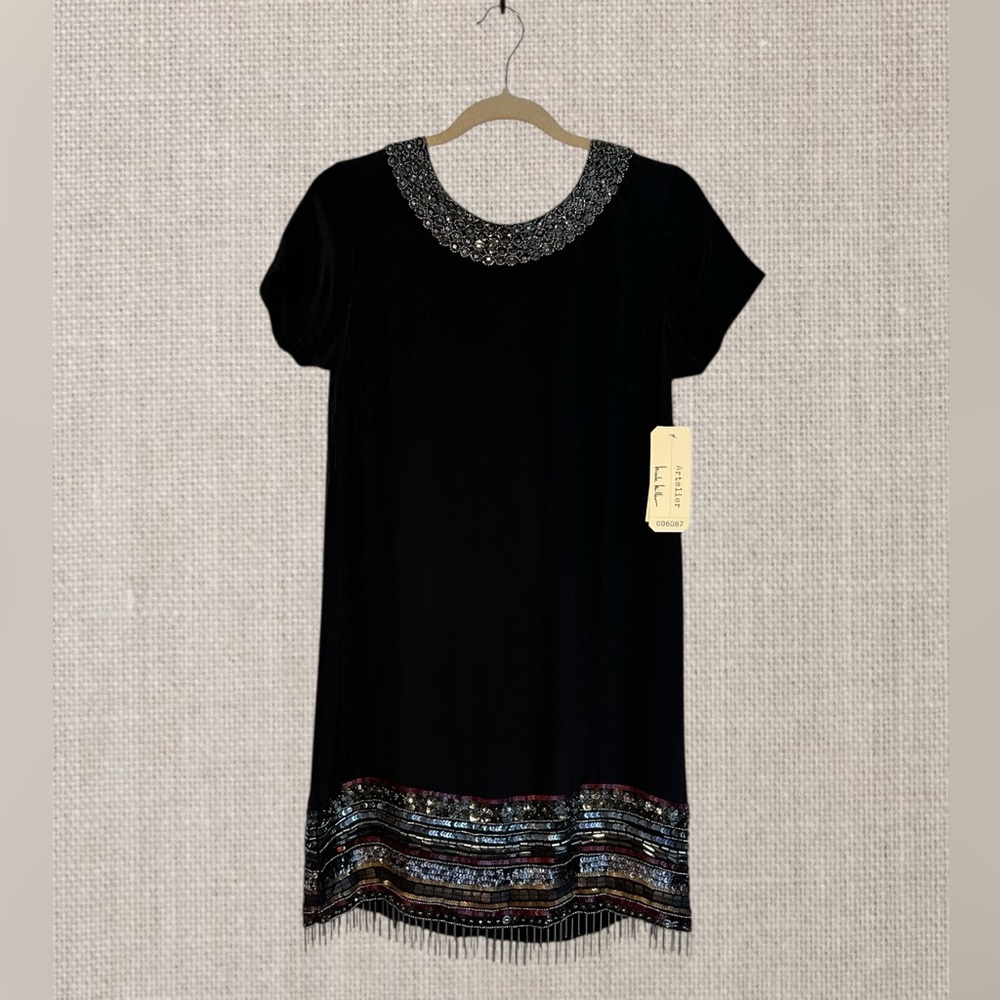 Nicole Miller Black Beaded Hem Midi Dress